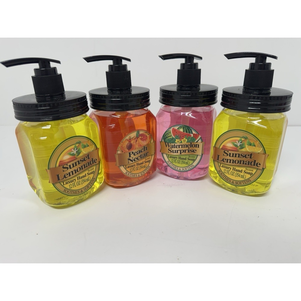 Lot of 4 Luxury Liquid Hand Soaps 12 oz Assorted Fruit Scents Pump Bottles
